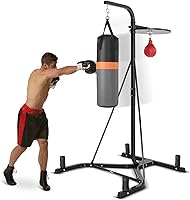 GYMAX Freestanding Punching Bag with Stand & Adjustable Speed Ball - 45lb Pre-Filled Heavy Bag for MMA, Muay Thai, Kickboxing Adults