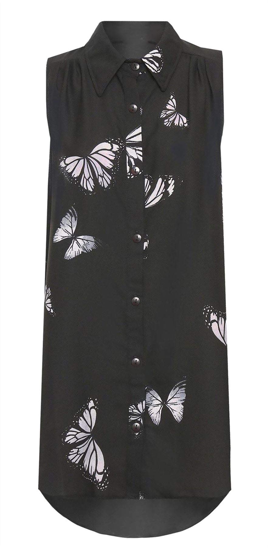 Purple Hanger Women's Black Plus Size Chiffon Butterfly Design Sleeveless Uneven Hem Shirt Top 26 - 28