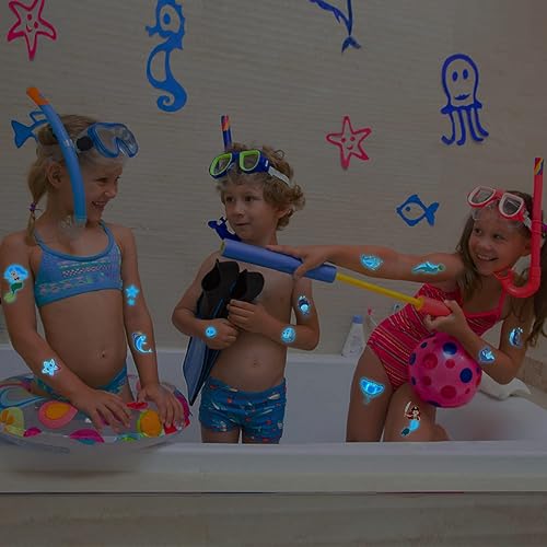 Miniatura 5 de Partywind Tatuajes temporales azules luminosos bajo el mar para niños, 170 estilos que brillan en el océano, playa, piscina, fiesta de cumpleaños,
