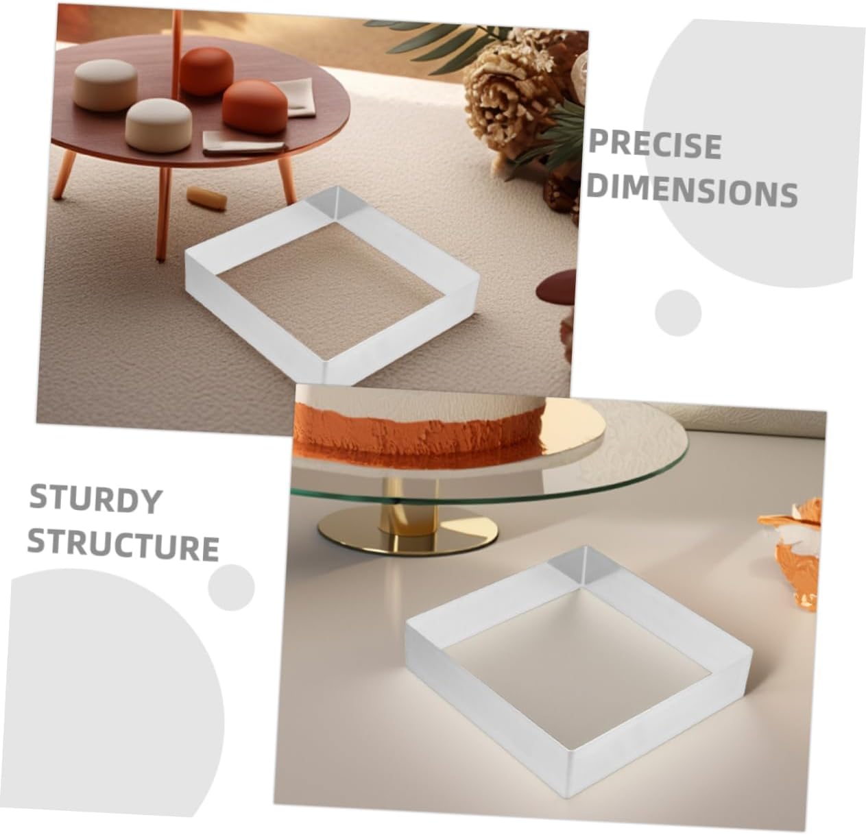 Unomor 2pcs Sturdy Square Mousse Cake Mold Stainless Steel Chiffon Cake Baking Ring Molding Tool for Mousse Pudding and Chocolates