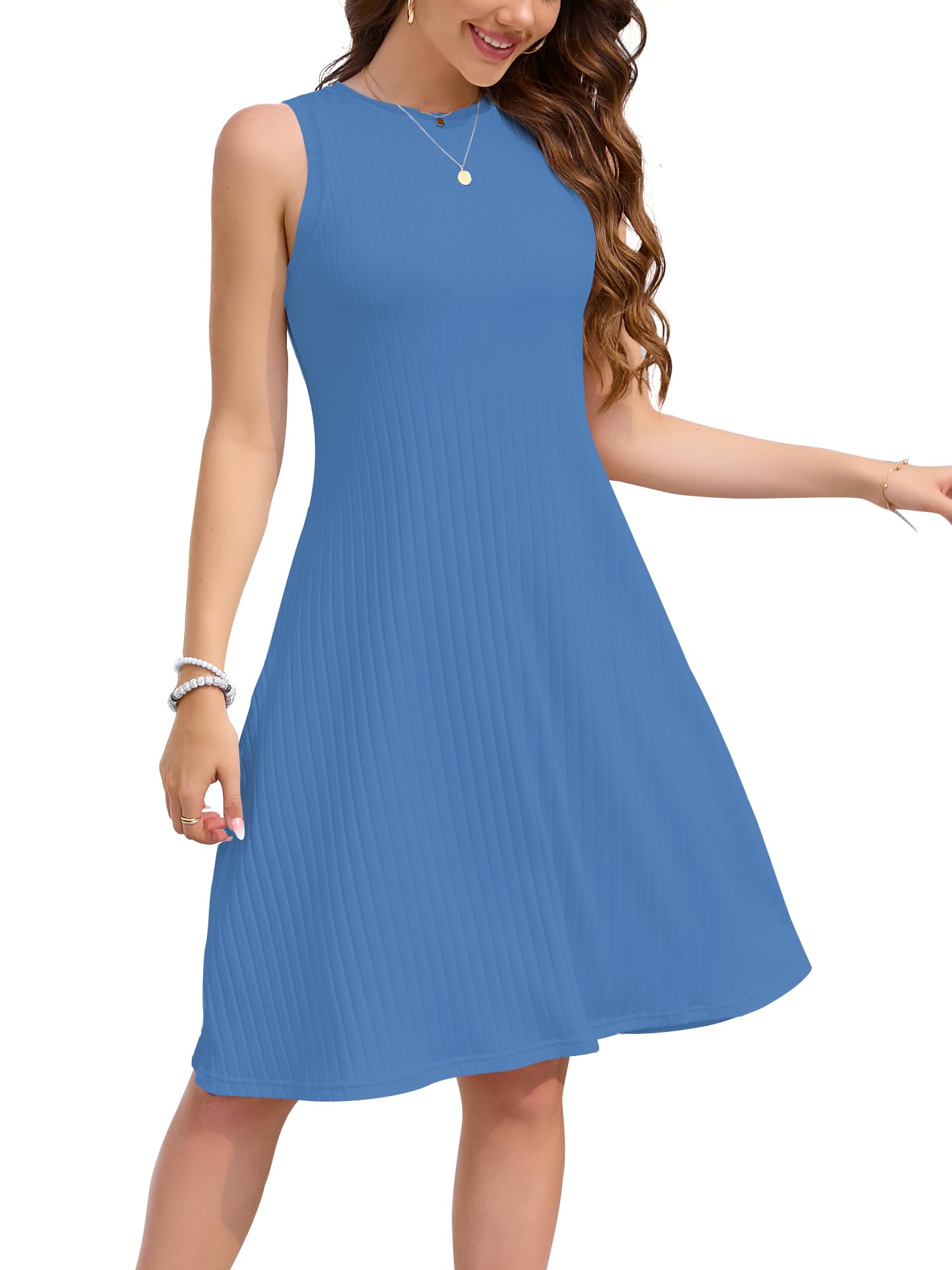 nclook Womens Summer Casual Dresses Sweet Cute Crew Neck Midi Dress