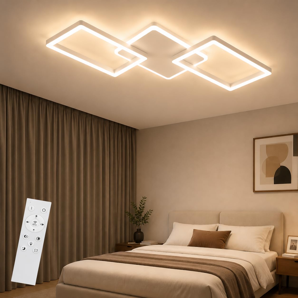 ZMH LED Dimmable Room 48W Massachusetts Institute of Technology Modernes Quadratches Design White Metal Dimmable Room Kids Room