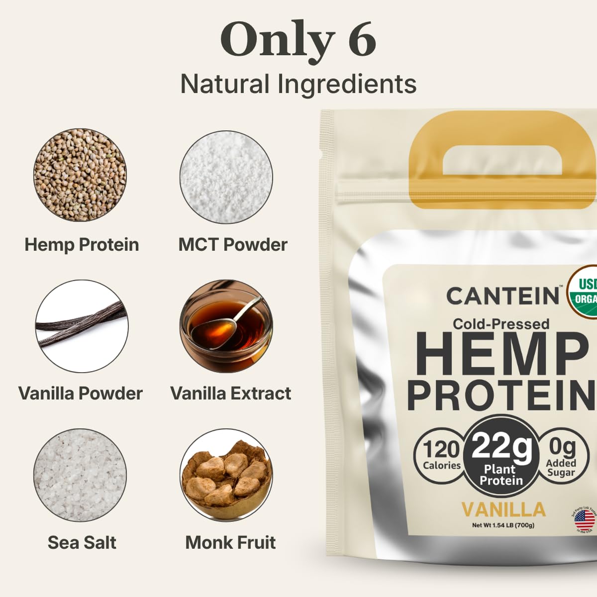 Organic Hemp Protein Powder, Vegan Plant Based, Vanilla, 700g — Amazon image 3