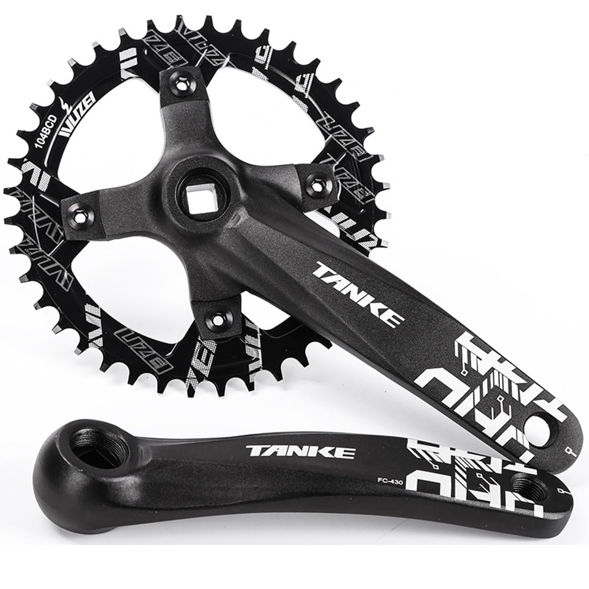 Platos y bielas Juego de bielas cónicas cuadradas de 170 mm 104 BCD Plato de Dientes Anchos y Estrechos para Bicicleta de montaña 30T 32T 34T 36T 40T 42T 44T 46T 48T Plato Redondo de una Sola veloci