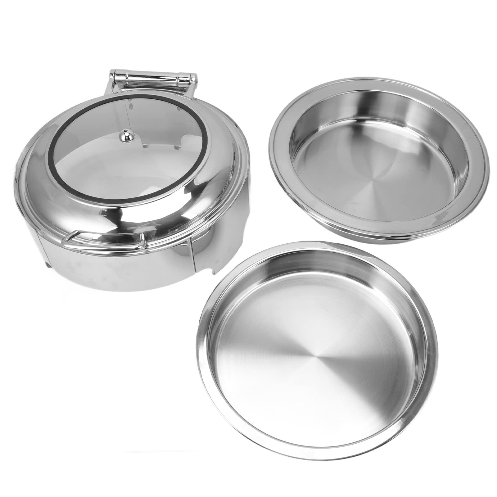 Ejoyous Chafer Redondo de Acero Inoxidable para Buffet, Plato Redondo con Tapa Enrollable, Cuerpo de 16,7 Pulgadas, Bandejas para Comida y Agua, Apertura de 90° y 180°, para Banquetes Buffet Catering