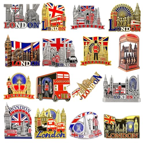 Image of 12 London souvenirs metal fridge magnets British Union Jack England magnet - London Magnet