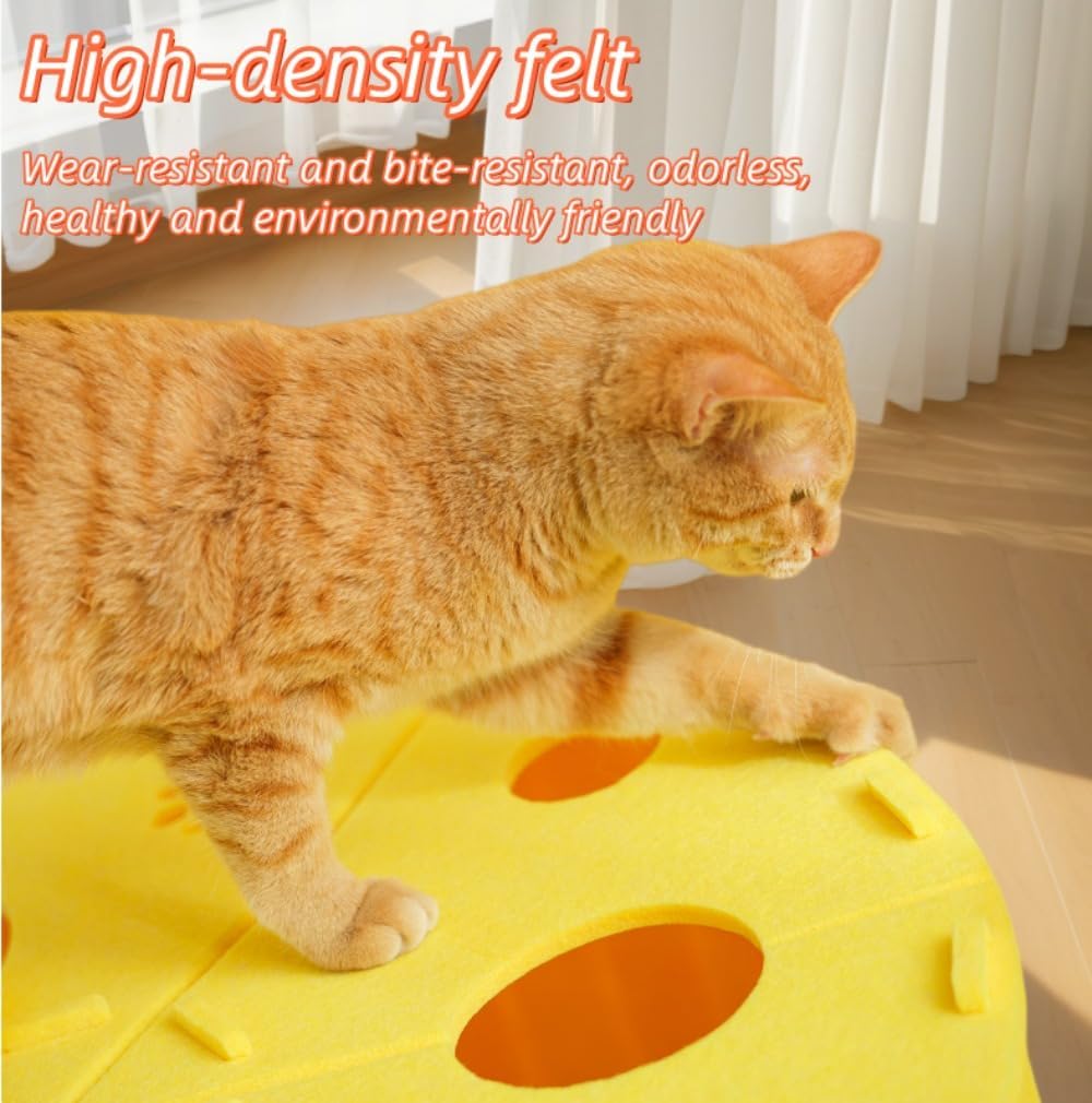 Large Cat Tunnel Bed Indoor Cat Endless Loop Cat Hide-and-Seek Tunnel Comes with Toy Balls Cheese-Shaped Tunnel Suitable for Cats Weighing No More Than 22 Pounds