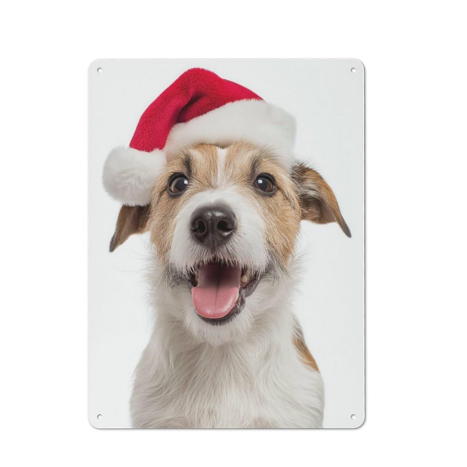 Junmoney Russell Terrier Dog With Santa Hat Vintage Printed Metal Sign 40X30cm For Bar Or Restaurant, For Restaurant Interior Fans