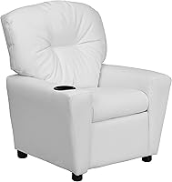 Vista 29 de Flash Furniture - Contemporáneo sillón reclinable de vinilo color beige para niños, base para vasos