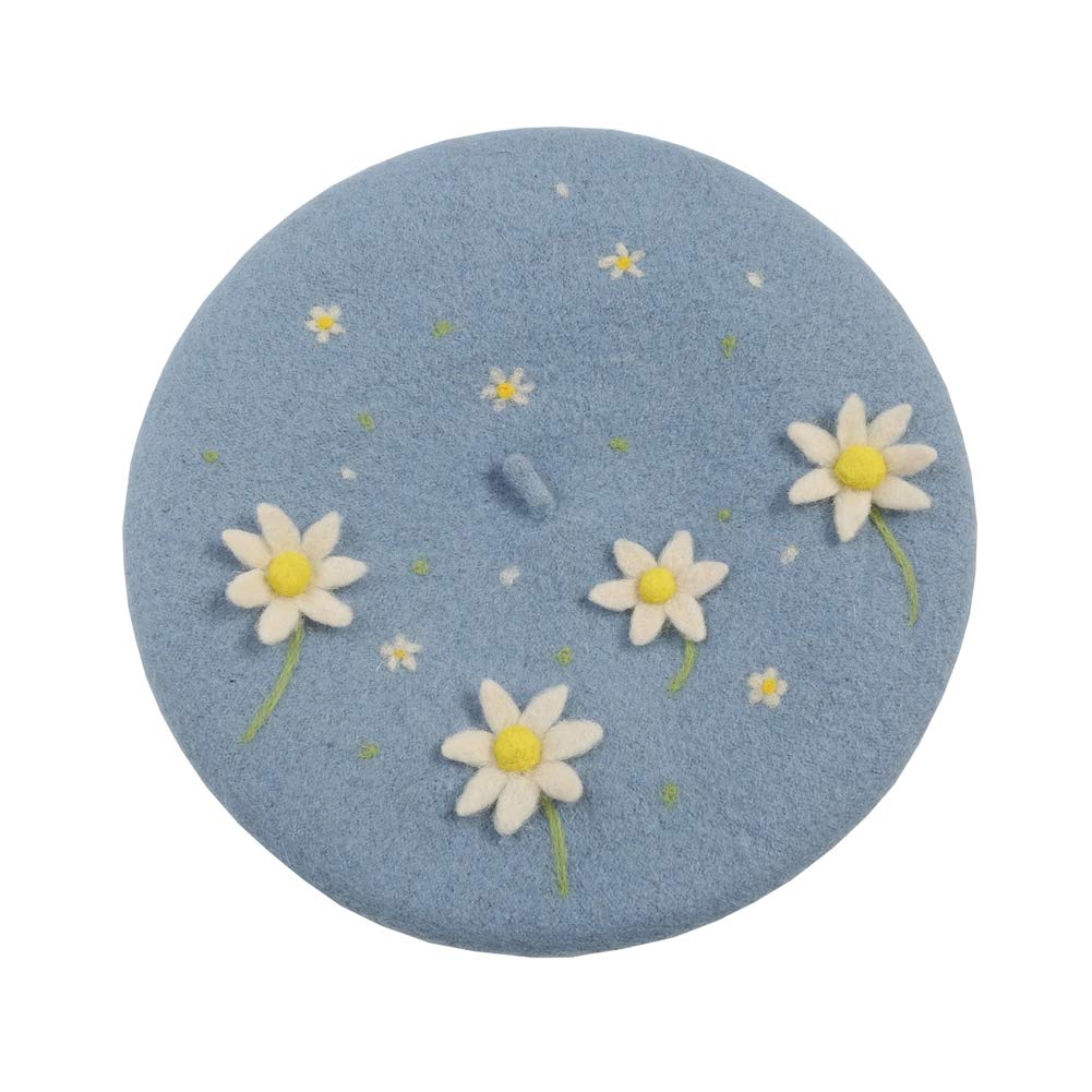 Zasy Floral Wool Beret French Beanie Cap Handmade Felt Patterns Women Hat