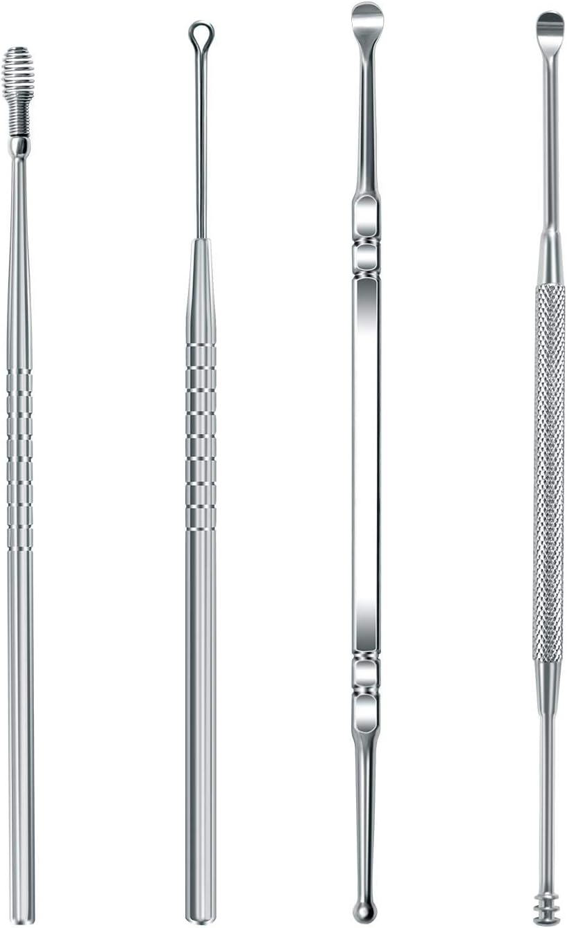 FIXBODY Earwax Removal Kit, 4 PCS Ear Pick Ear Cleansing Tool Set,Stainless Steel Ear Curette Ear Wax Remover Tool with Storage Box