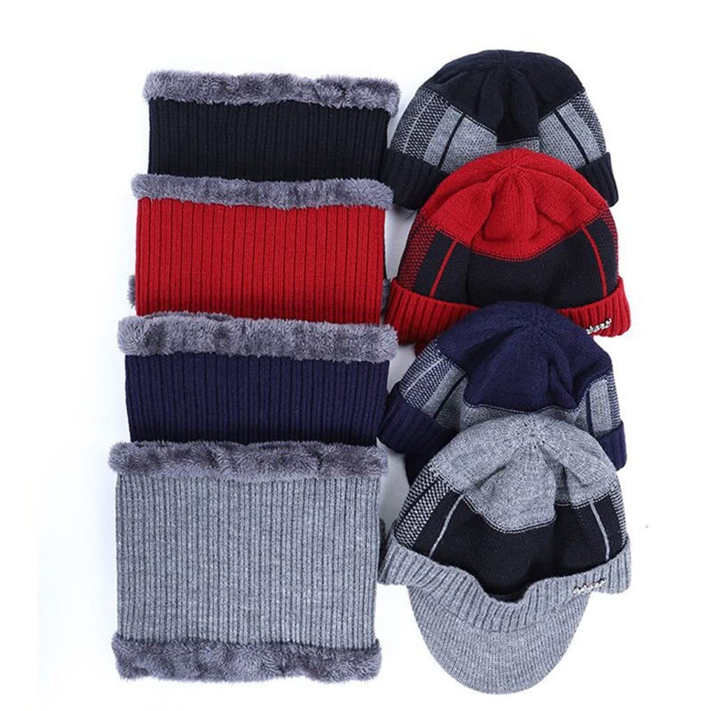 Wintermützen-Schal-Set für Herren, Beanie-Mütze, Mütze, Herren, Wollschal, Mützen, Sturmhaube, Motorhaube, Strickmütze (Farbe: D, Größe: Talla ?nica) (3er-Pack)