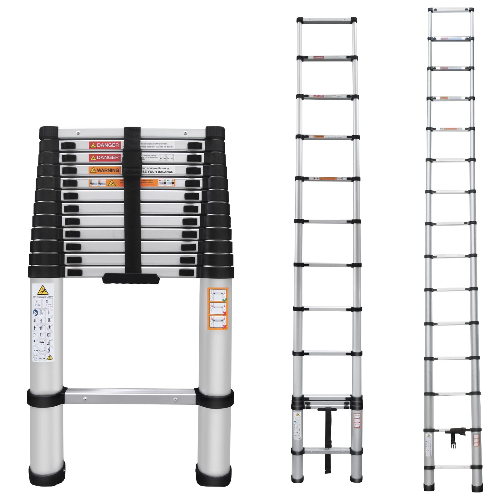 Telescoping Ladder 14.4 feet One Button Retraction Aluminum Telescopic Extension Extendable Ladder Multi-Purpose Folding Step Ladder Loft Ladders Collapsible Ladder for Outdoor Indoor, 330lb Capacity