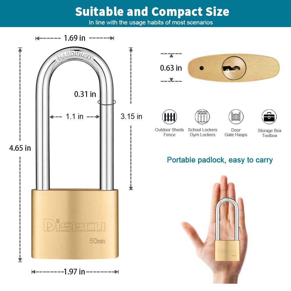 Snapklik.com : Disecu Solid Brass Keyed Padlock, 2 Inch (50mm) Wide ...