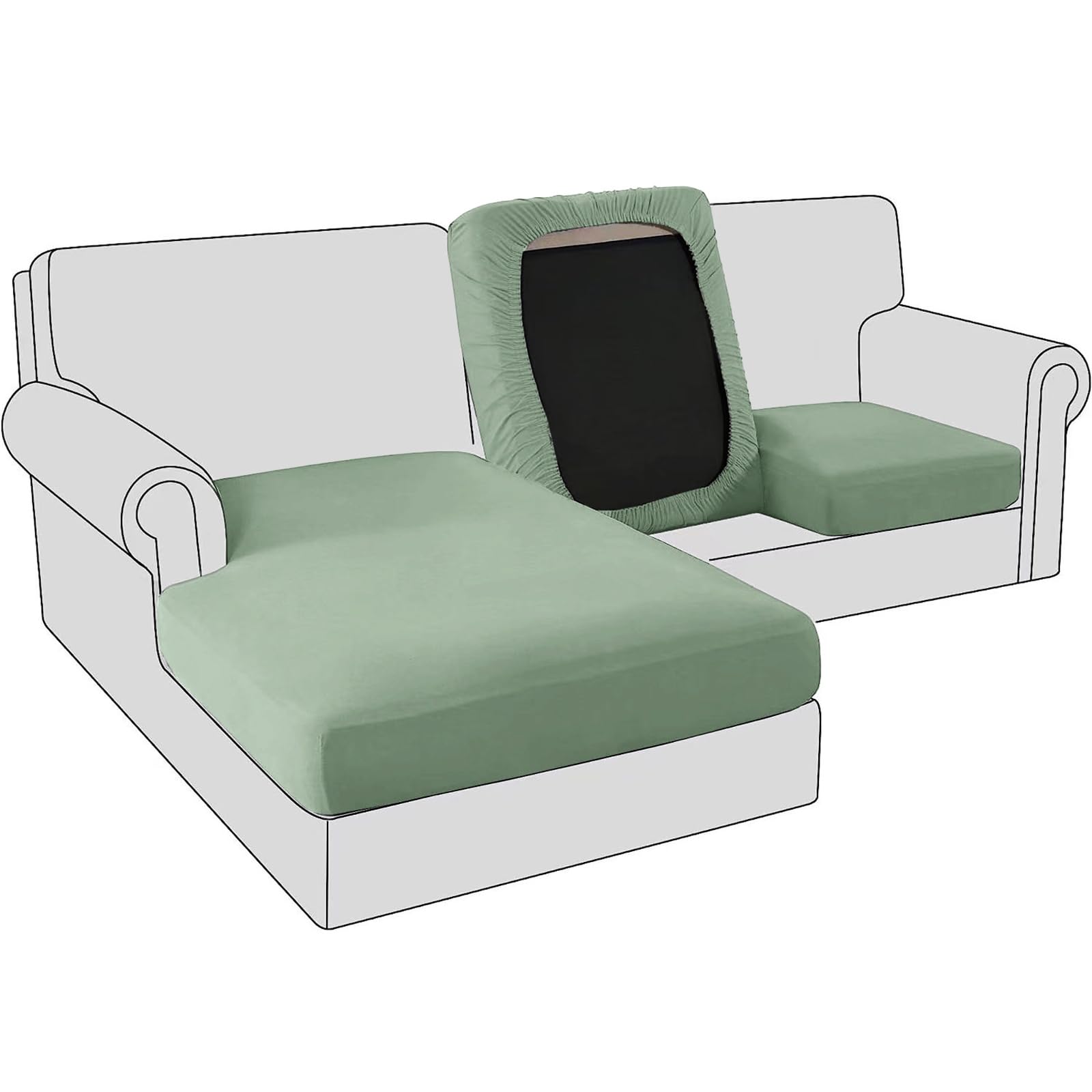 BXFUL Sofa Seat Cushion Covers, Stretch Velvet Sofa Cushion Slipcovers, Couch Cushion Covers Replacement for Individual Cushion with Elastic Fabric (Chaise Seat,Light Green)