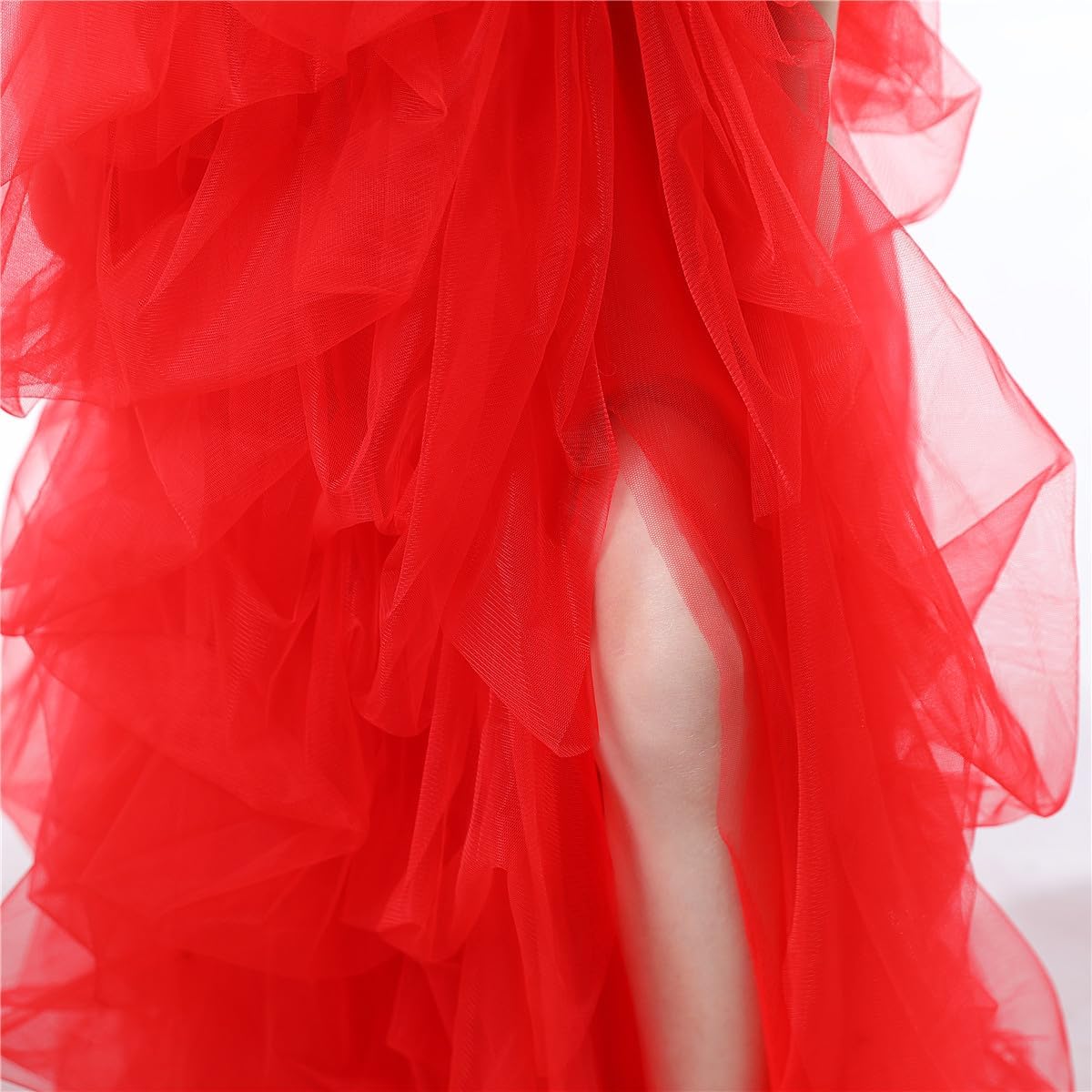 Qmker Girls Long Tutu Skirts Princess Slit Dress Candy Color Tulle Maxi Floor Length for Birthdany Party Handmade (6,Red)