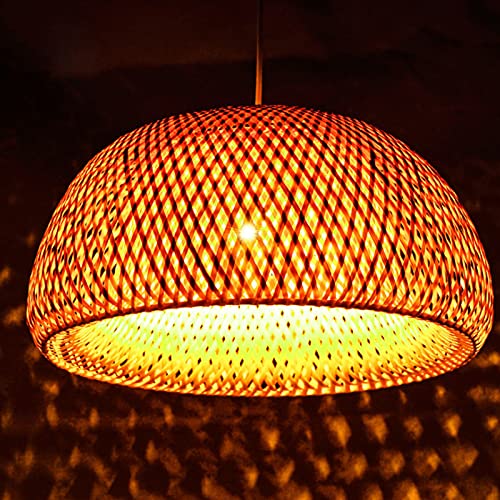 Retro Pendelleuchte Bambus Und Rattan Handgewebte Hängelampe Runden Holz Lampenschirm Höhenverstellbar E27 Pendellampe Wohnzimmer Schlafzimmer Esszimmer Küche Dekorative Beleuchtung Deckenleuchte,45cm