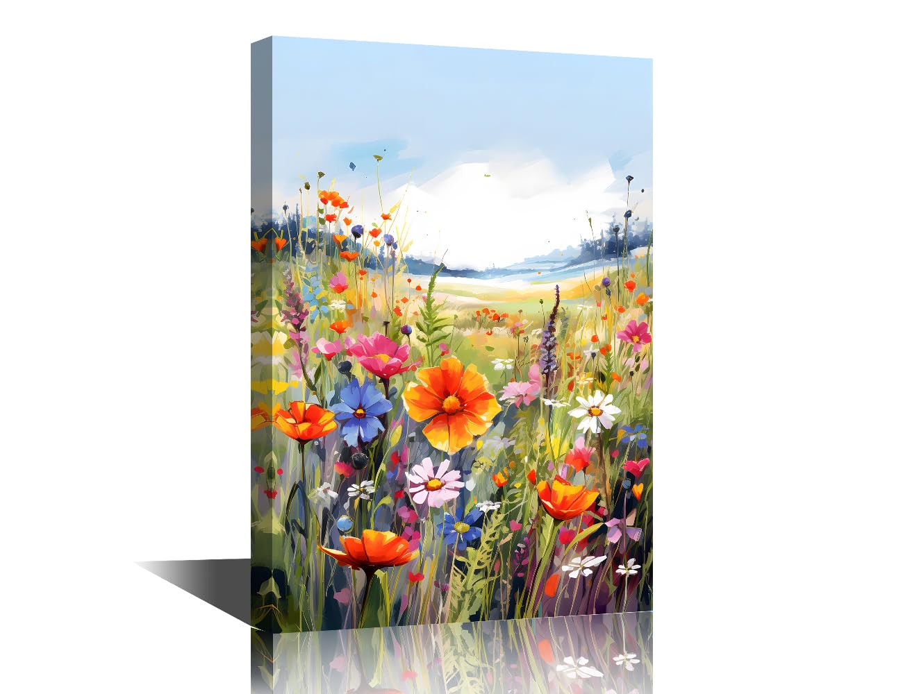 TISHIRON 1 Panel Wild Flower Wall Art Colorful Flowers Pictures Wall Decor for Living Room Flowers Wall Decor for Bedroom Stretched and Framed Ready to Hang (12" Wx18 H)