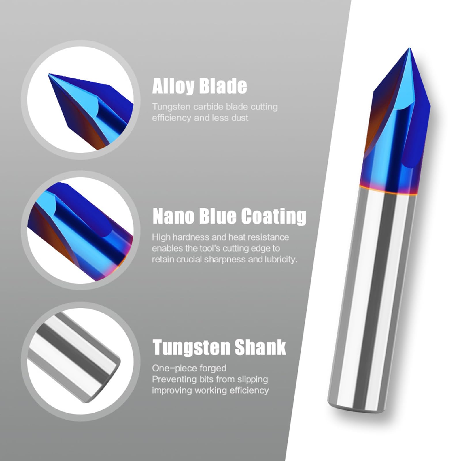 MACHSWON Milling Cutter Router Bit End V-type Double-Edged Router Cutter Slotting Carving Routing Bits 8mm Shank,90°V-shaped 8*2 Tungsten Carbide Tipped For Woodworking - Image 3