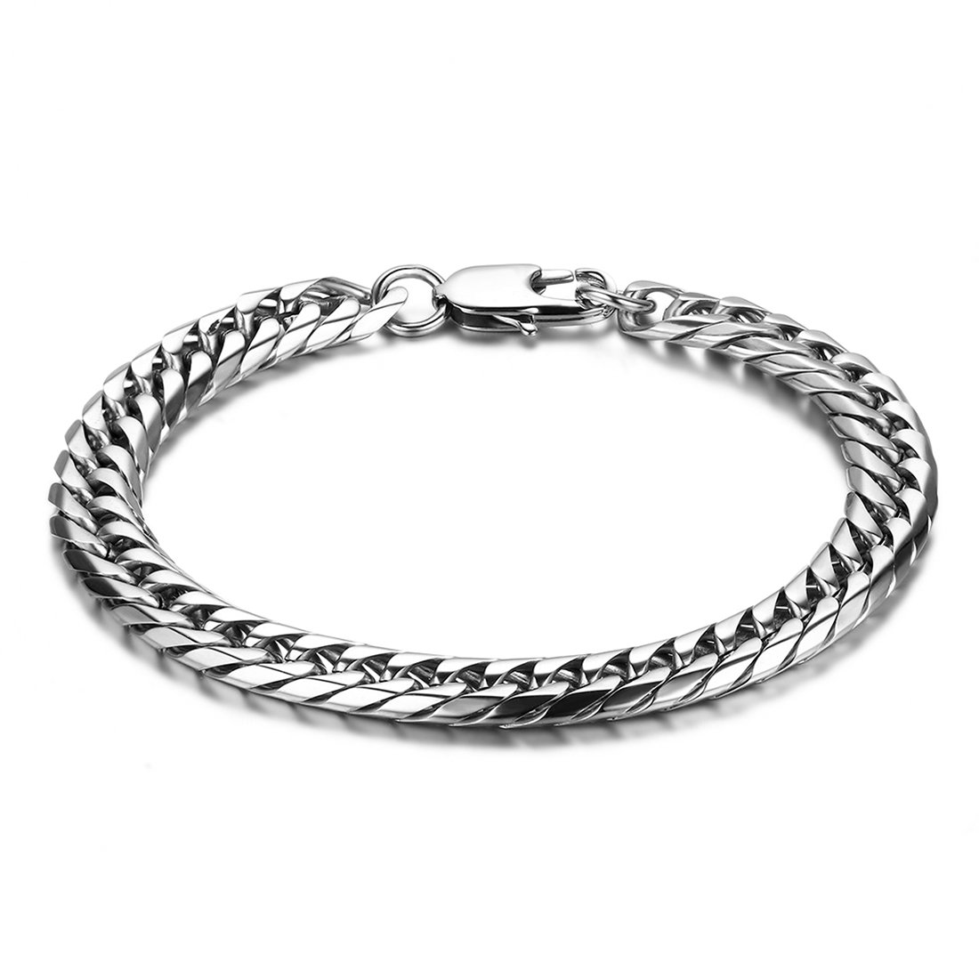 JewelryWe Schmuck Poliert Herren Armband, Edelstahl Panzerke
