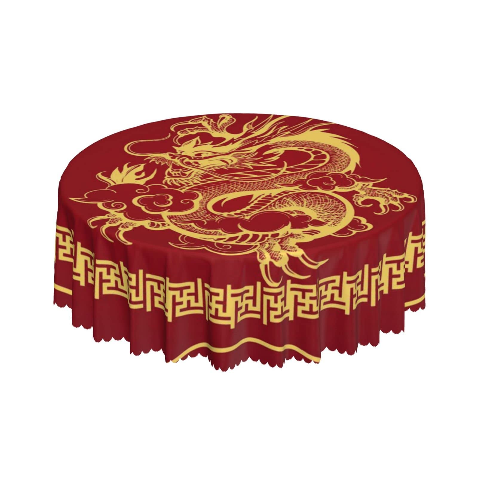 Lsjuee Golden Dragon Red Asia Round Tablecloth 60 Inch Printed Washable Tablecloth for Dining Party Holiday Fall Home Decorative