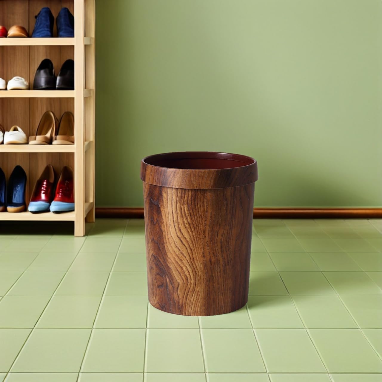 Zerodeko Cubo De Basura De Plástico Con Patrón De Veta De Madera Papelera Grande Sin Tapa De 11.02X8.66X8.66 Pulgadas Ecológico Para Cocina Baño Oficina Y Hogar
