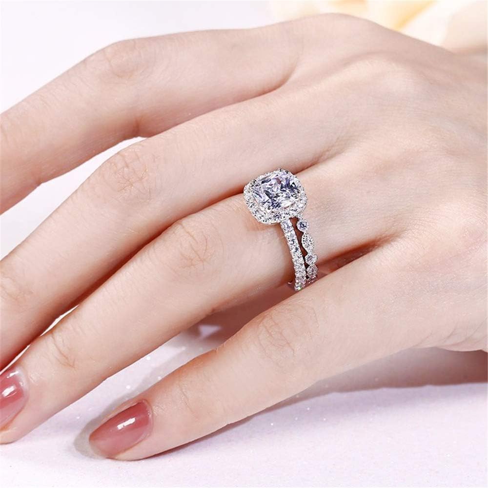 Jeulia 2.65 Carat Sterling Silver Ring Set Halo Cushion Cut Engagement Anniversary Wedding Band Ring Set with Jewelry Gift Box for Women