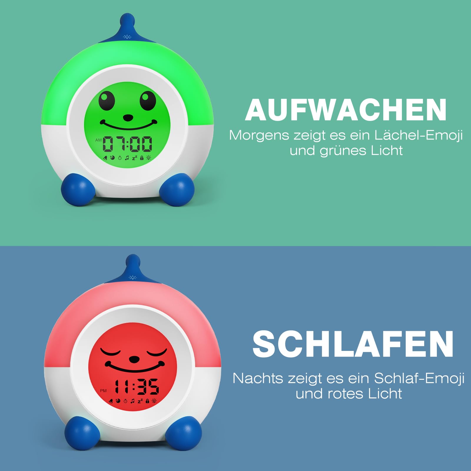 I·CODE Kinder Wecker, Lichtwecker Kinder Mit Abschaltautomatik &Wake Up Light, Schlaftrainer Klein Jungen Mädchen Teens (Blau)