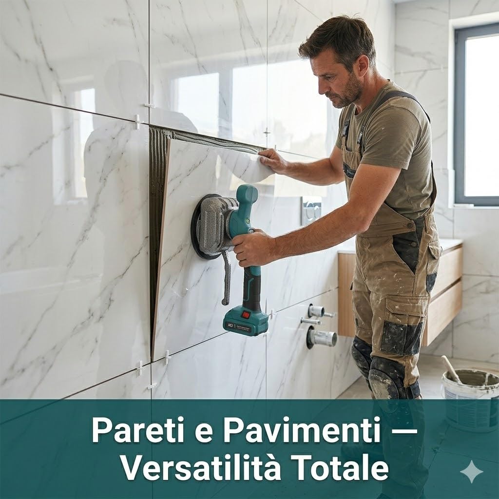Piastrellatrice Vibrante per Piastrelle — Ventosa Elettrica Professionale 28.000 Vib/min, 5 Velocità, Portata 100 kg, 2 Batterie Litio, Livella Integrata — Kit Completo Dealix per Pavimenti e Pareti