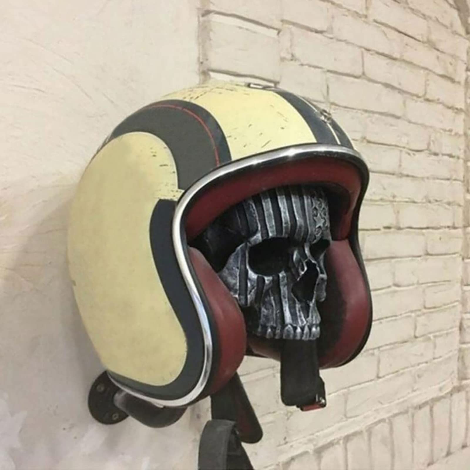 Support De Casque De Moto Tête De Mort Avec Barbe Support Mural Pour Casque De Tête De Mort Artisanat En Résine Pour Décoration Murale Porte-Casque De Moto Et Crochet Pour Veste B,Resina