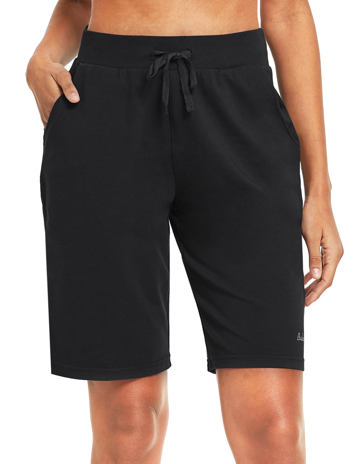baleaf Bermudas de algodón para Mujer, de 25,4 cm, Pantalones Cortos Largos de algodón, para salón, Yoga, Caminar, Pijama, con Bolsillos