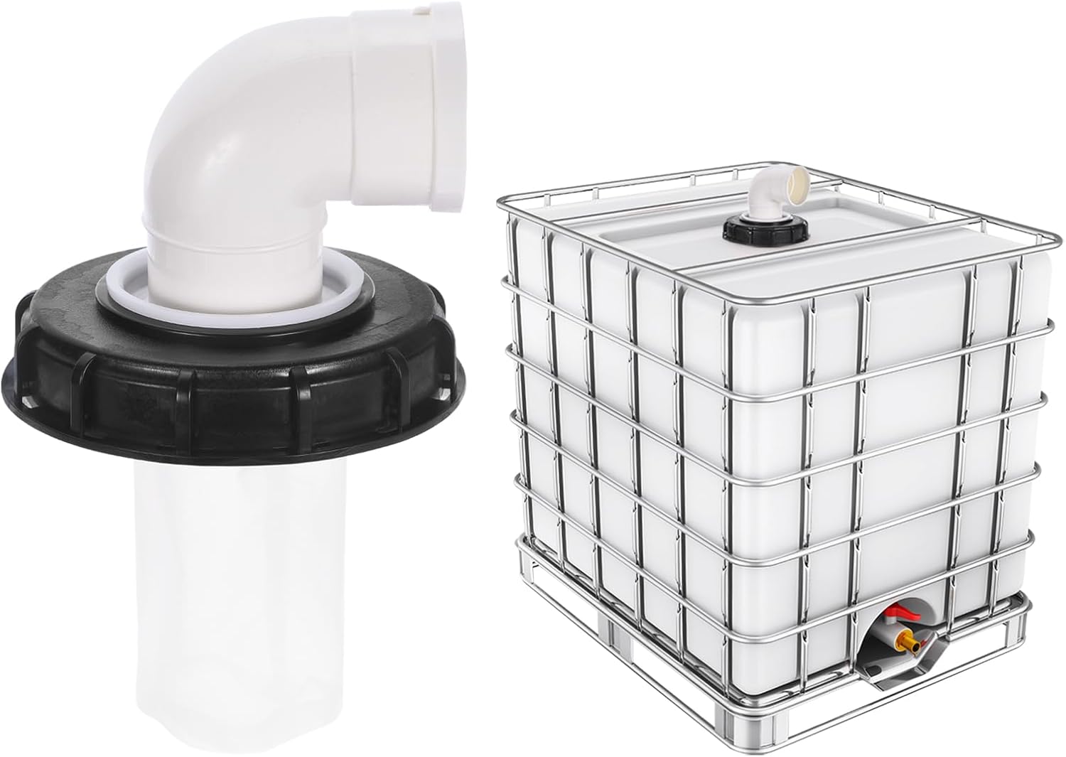 PATIKIL 90° IBC Lid Filter Cover 163mm Plastic Ton Barrel Cover with Washable Nylon Filter IBC Tote Hose Adapter IBC Tank Container for Rainwater Tank 1000L IBC Tank, Black White
