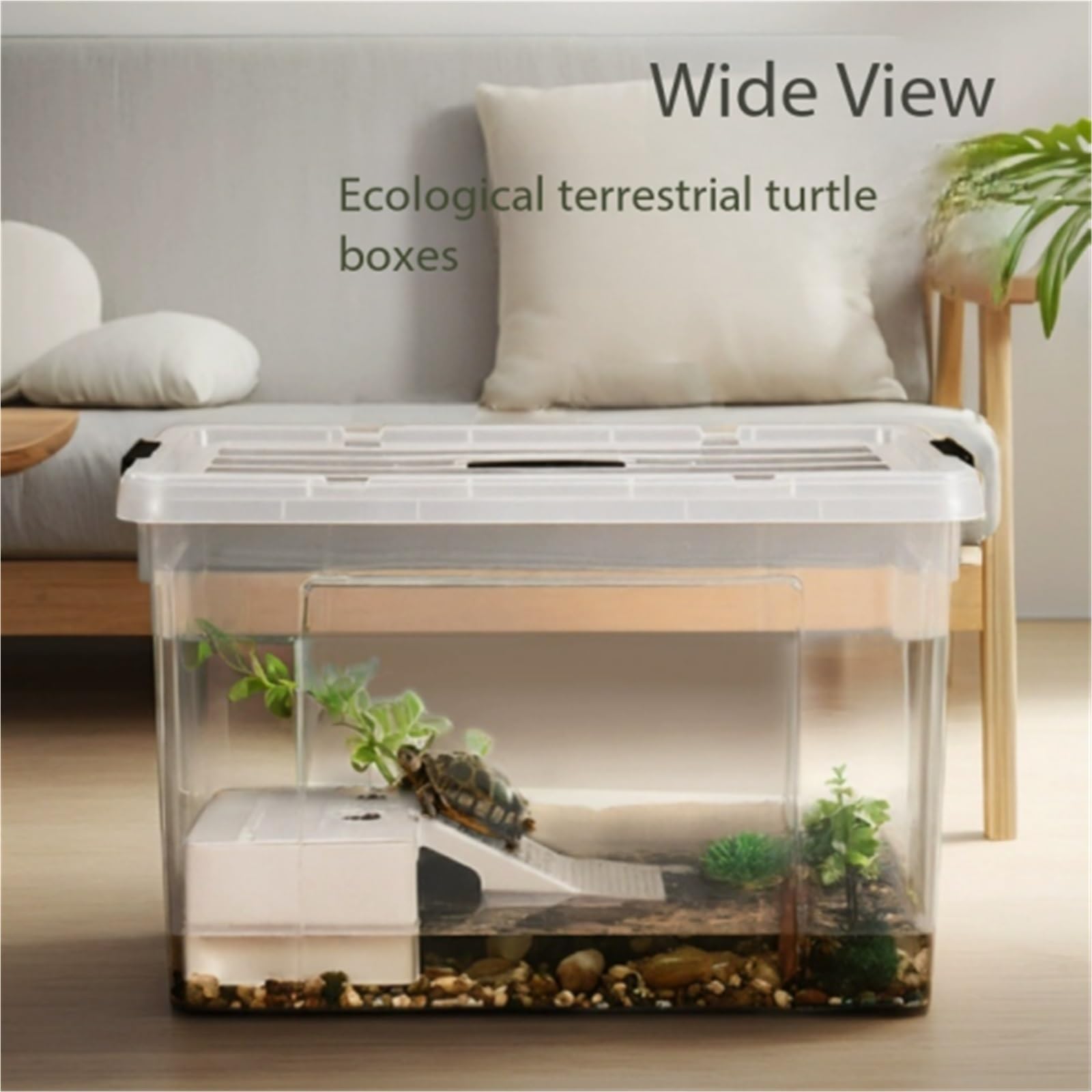 Siedlisko terrarium Pudełko obrotowe dla żółwi Zbiornik do karmienia Stół suszenia na słońcu, przezroczysta osłona taśmy Terrarium akwariowe(XS)
