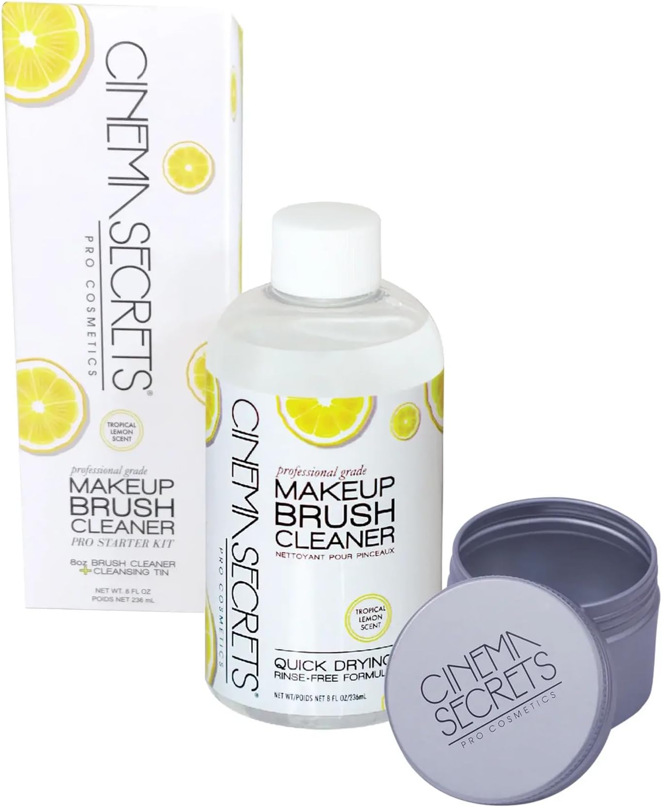 CINEMA SECRETS MAKEUP BRUSH CLEANER PRO STARTER KIT 237ml+TIN,LEMON