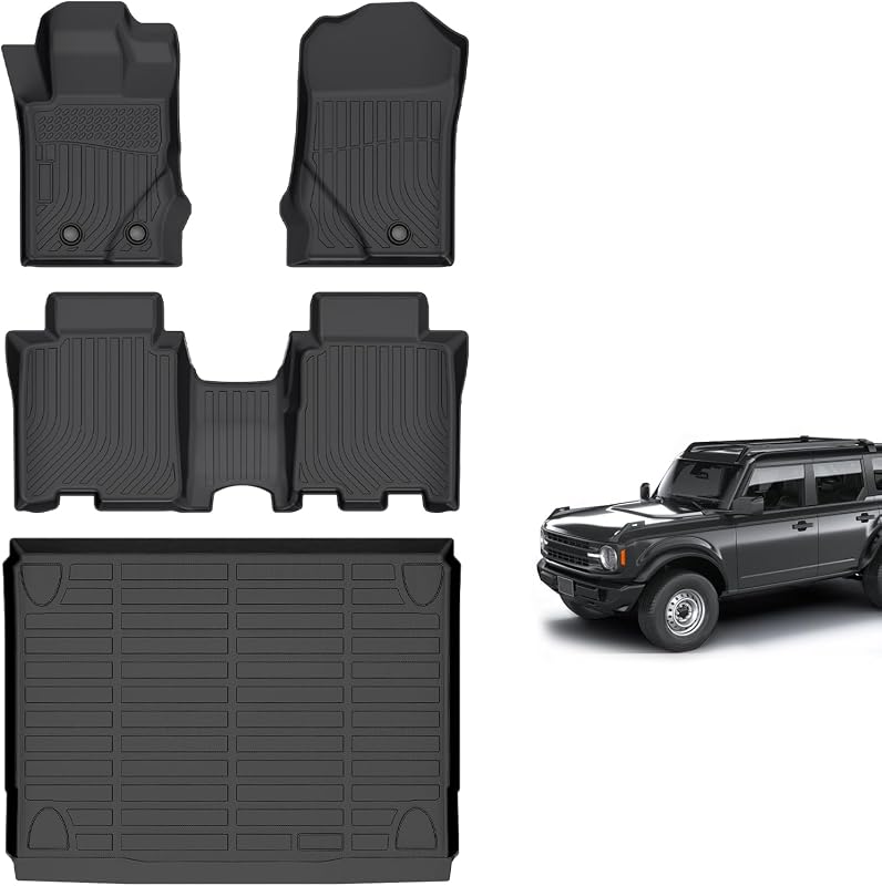 Kit de Tapetes Automotivos em TPE para Ford Bronco 4 Portas 2021–2026, com Tapete de Porta-Malas, Preto