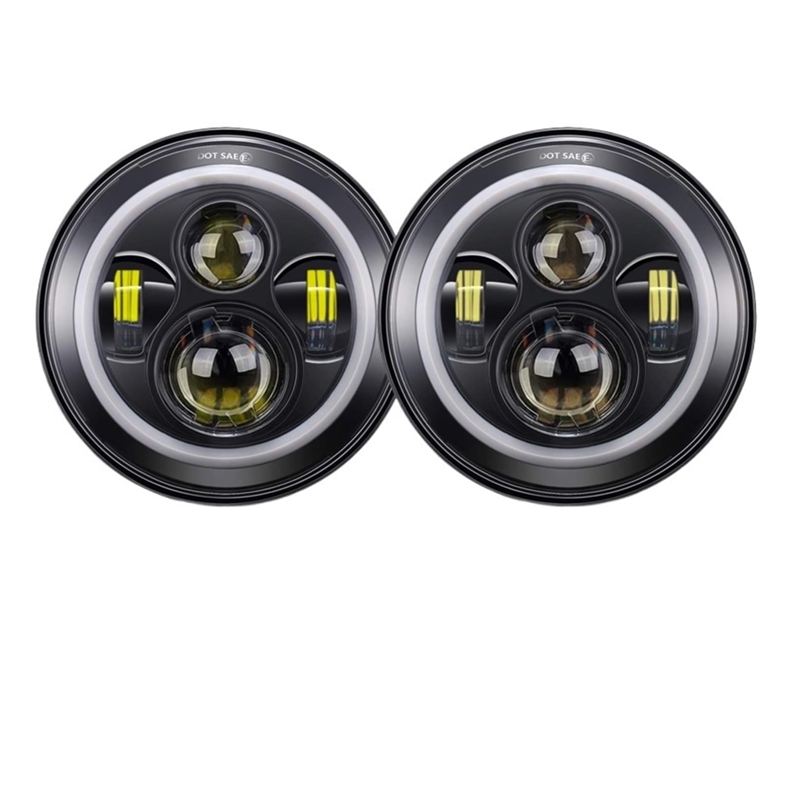 Faro rotondo da 7 pollici for auto a motore, compatibile con Lada, faro for moto Eyes(45w black halo)