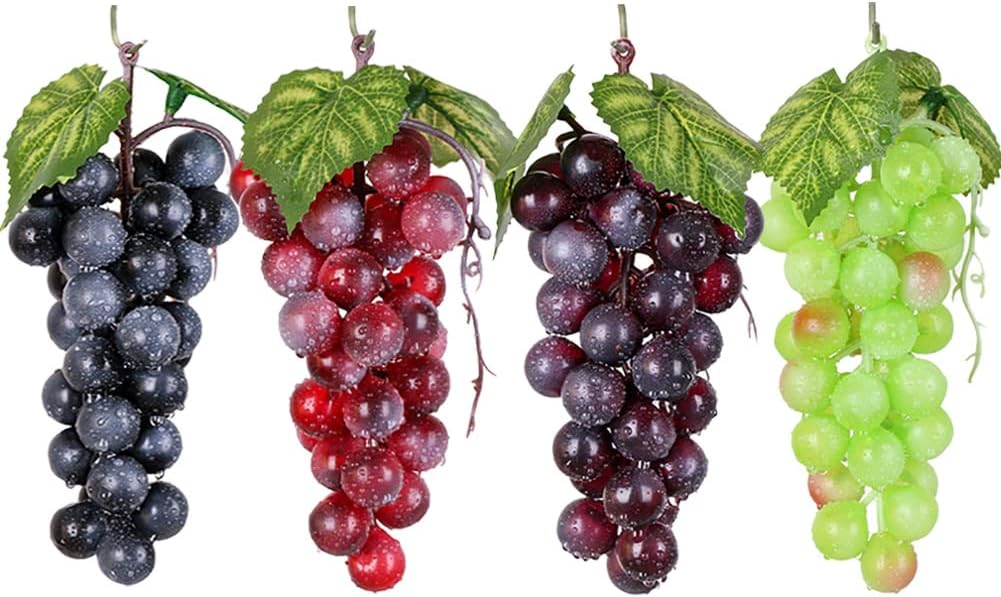 MAOMIA 7.1 Inches Artificial Grapes Cluster Rubber Frosted Grape Bundles Fake Decorative Grapes Bunches for Vintage Wedding Favor Fruit Wine Decor Faux Fruit Props Home Decoration - 4 Pack