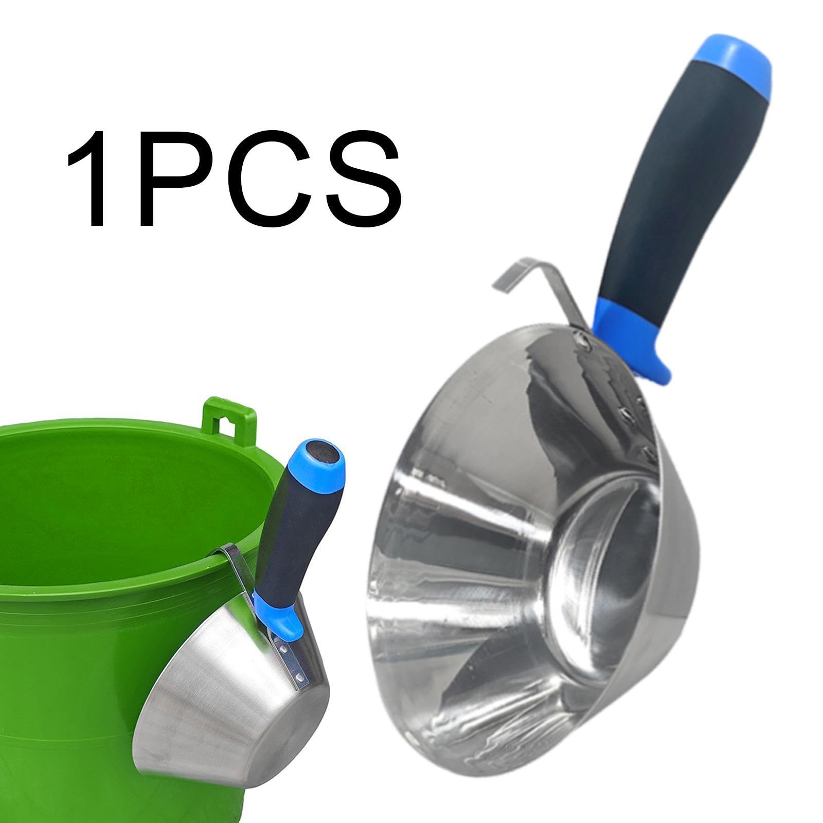 Milageto Cubo de acero inoxidable con pala, resistente, mango cómodo, herramienta para enlucido, bandeja para barro para proyectos de bricolaje de albañilería
