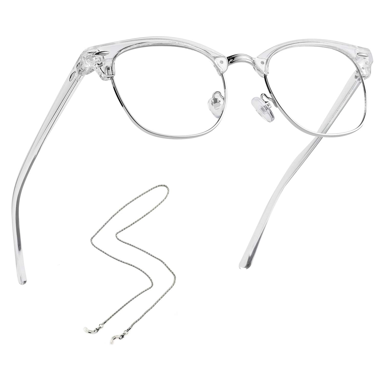 ProudDemon Blue Light Blocking Computer semi Rimless Gl Women/Men Anti Eye Strain Gaming Clear Lens Non Prescription Reading Gl Gift Chain