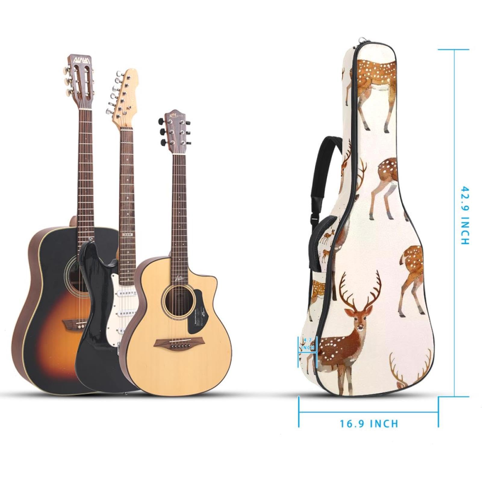 43 Zoll Akustikgitarre Softcase mit Rucksackgurt und 2 Taschen Sika Hirsch Keine Polsterung Rucksack Wasserdicht Oxford Tuch Bassgitarre Gigbag für Konzertgitarre, mehrfarbig,