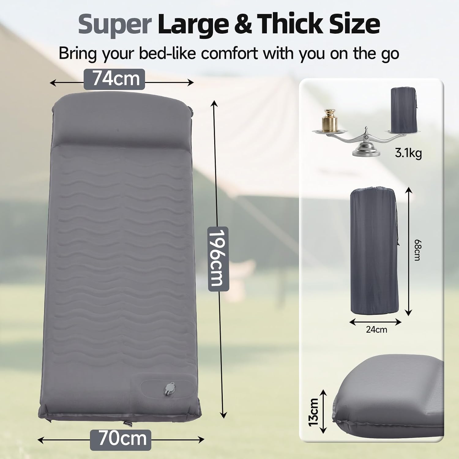 HAUSPROFI Colchonetas autoinflables para Dormir R-Valor 9,6, colchoneta de Camping con Bomba de pie y Almohada para 4 Estaciones, colchón de Aire Aislado de Espuma para Invierno y Verano para
