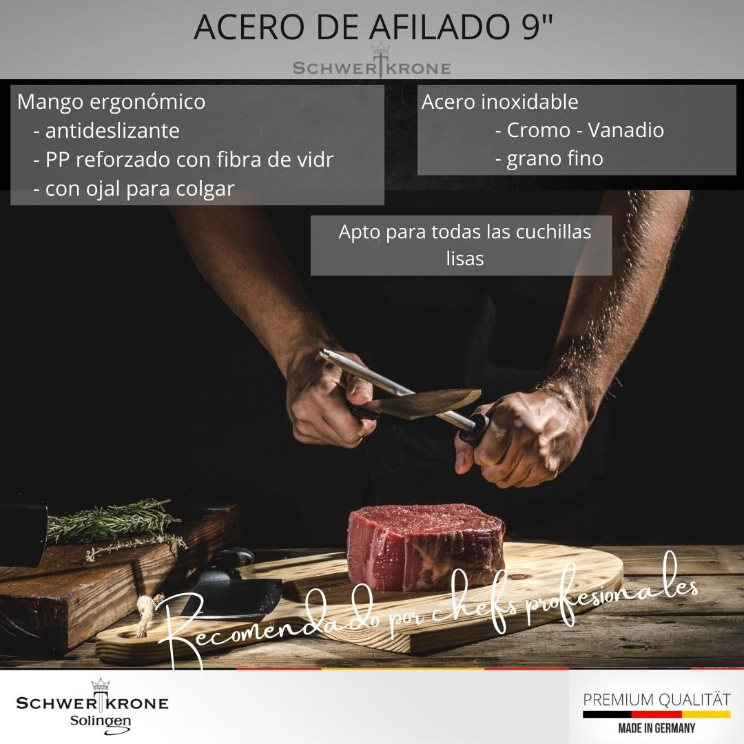 Afilador para cuchillo de Solingen – 34 cm/De Cromo Vanadio Acero Inoxidable//cuchillo afilador Negro