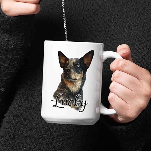 Miniatura 6 de Taza blanca personalizada de perro Heeler de 11 15 onzas, taza de café para perro, regalo para mamá, papá, hijo, hija, amigos, taza azul