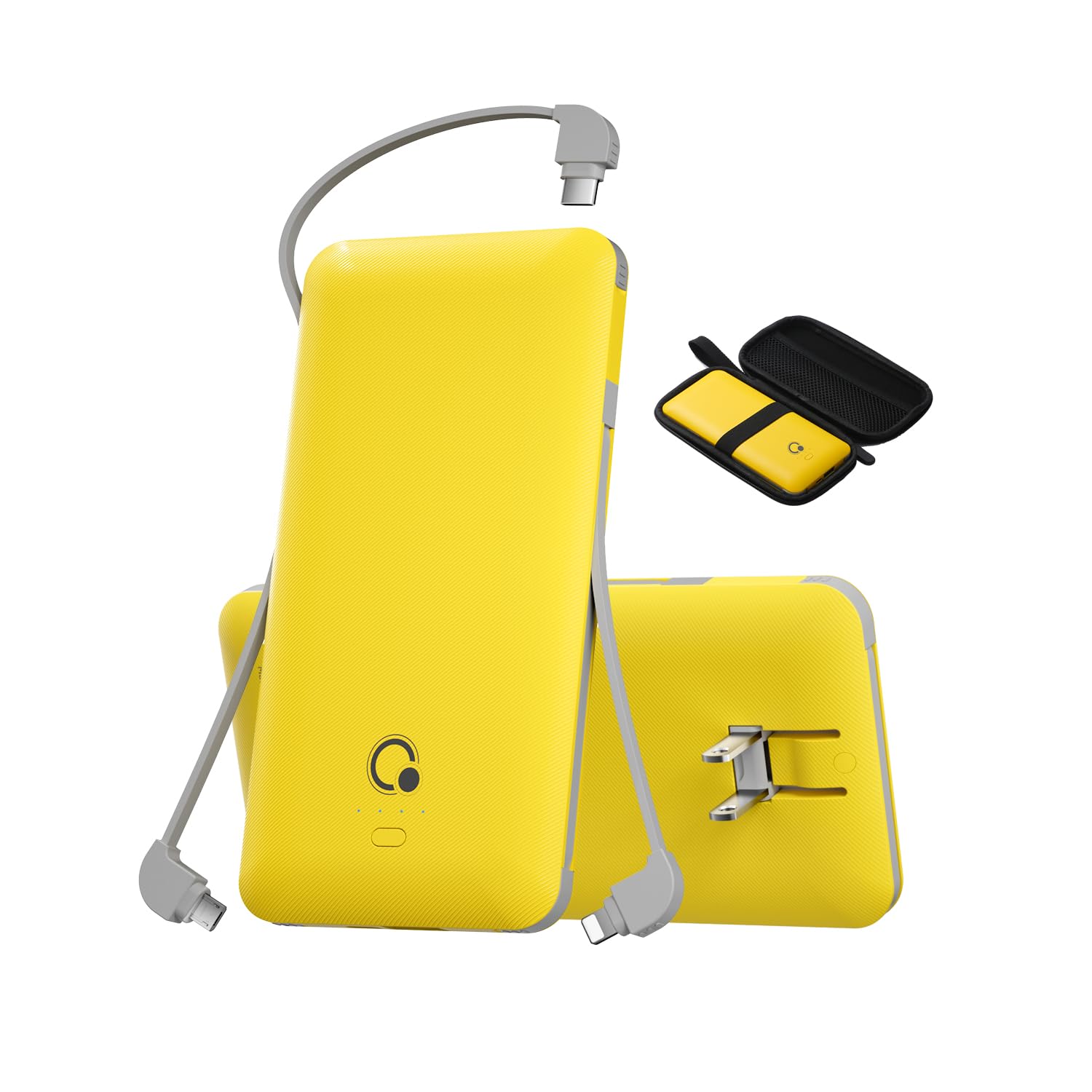 Q 10000mAh Power Bank, Slim Portable Charger,4 Output External Battery Pack with Built-in AC Wall Plug Micro USB C 3 Cables Compatible with iPhone