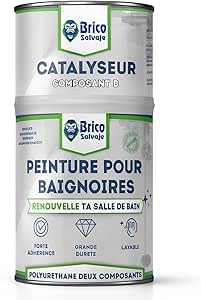 BRICOSALVAJE Peinture pour Baignoire Finition SATINÉE Deux Composants 600+150 ML | Application facile | Finition céramique | Étanche (Aniston Céramique Blanc)