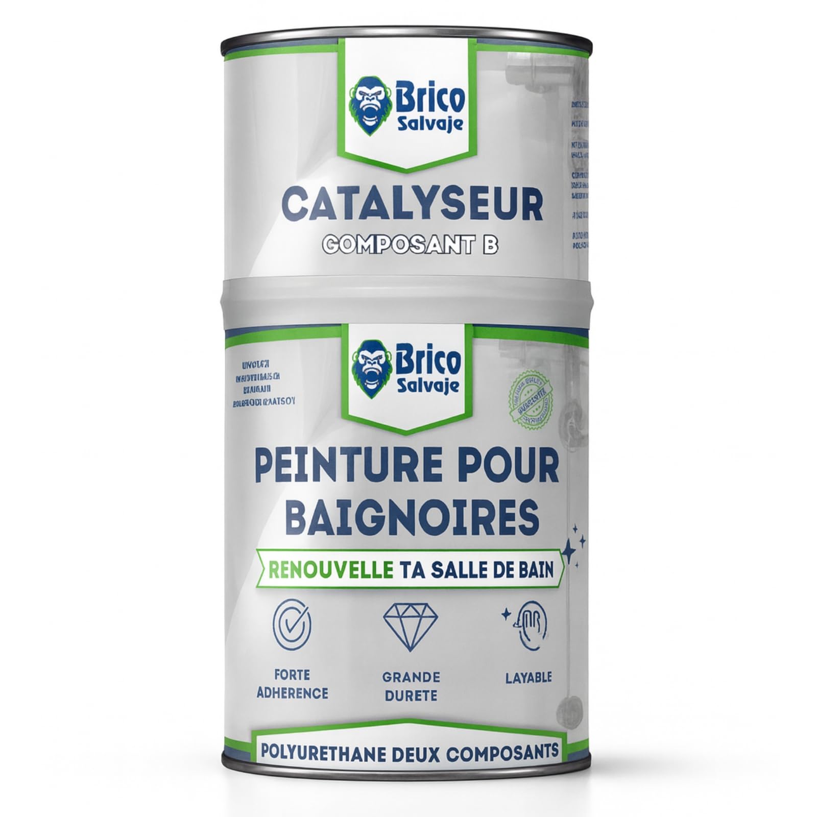 Peinture pour Baignoire Finition SATINÉE Deux Composants 600+150 ML | Application facile | Finition céramique | Étanche (Aniston Céramique Blanc)