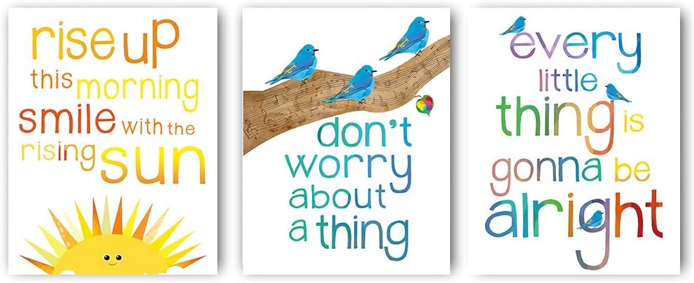 Watercolor Birds Inspirational Quote Art Print,little Birds Wall Art Set of 3(8 x10) Posters Don't Worry,Motivational Typography Saying with Birds Canvas Wall Art Printing Unframed