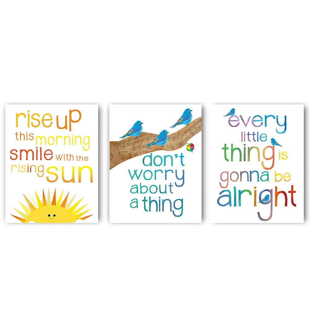 Watercolor Birds Inspirational Quote Art Print,little Birds Wall Art Set of 3(8 x10) Posters Don't Worry,Motivational Typography Saying with Birds Canvas Wall Art Printing Unframed