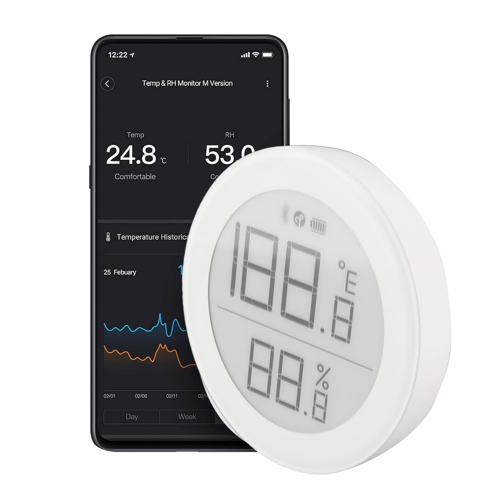 Matter Smart Home Monitor di temperatura e umidità Display E Ink Sensore svizzero Letture accurate Funziona con le app Home e Mi Home Supporto magnetico Bianco;Matter Smart Home (Filettatura BT (T))