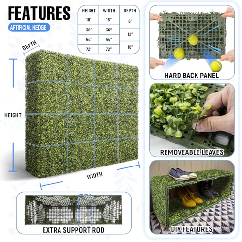 E&K 54" Wx72 Hx6 D Artificial Boxwood Hedge Wall, Faux Grass Outdoor Privacy Screen Indoor Divider Freestanding Greenery Backdrop for Office Garden Backyard Balcony by E&K - Image 3